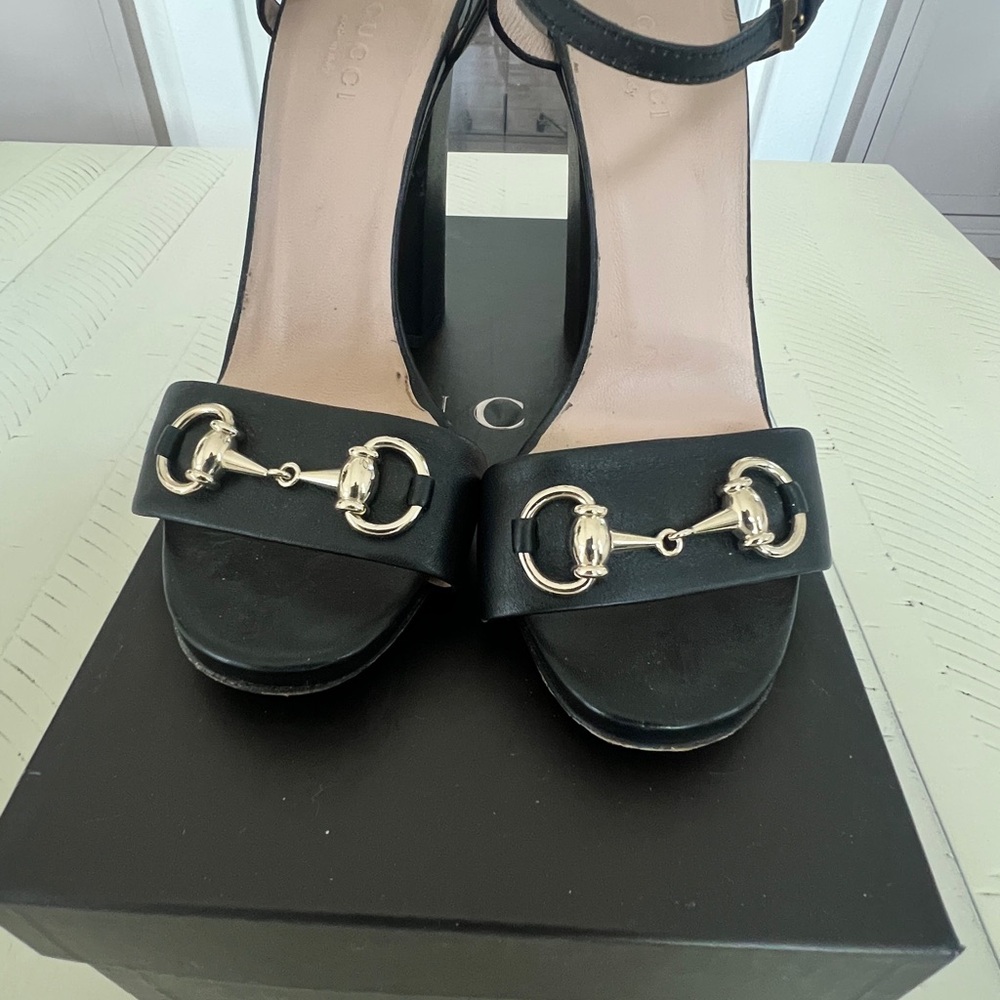 Gucci Black Heels with Gold Accents